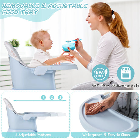 6-in-1 Baby High Chair with 5-Point Harness and Removable Tray-Blue