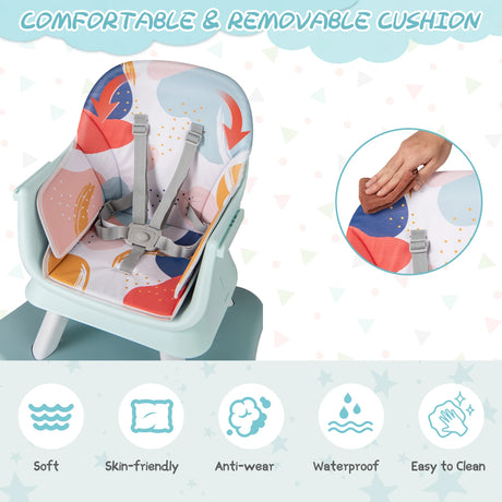6-in-1 Baby High Chair with 5-Point Harness and Removable Tray-Colourful