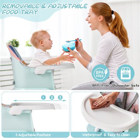 6-in-1 Baby High Chair with 5-Point Harness and Removable Tray-Colourful