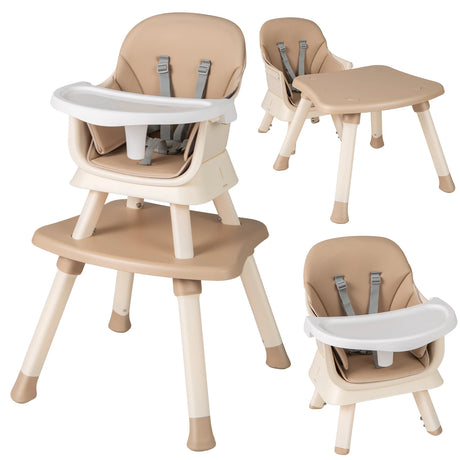 6-in-1 Baby High Chair with 5-Point Harness and Removable Tray-Light Brown