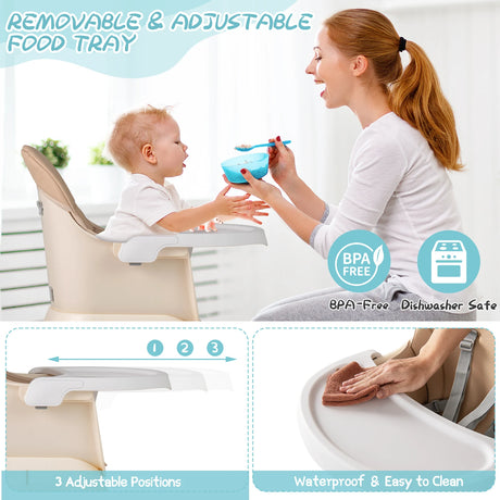 6-in-1 Baby High Chair with 5-Point Harness and Removable Tray-Light Brown