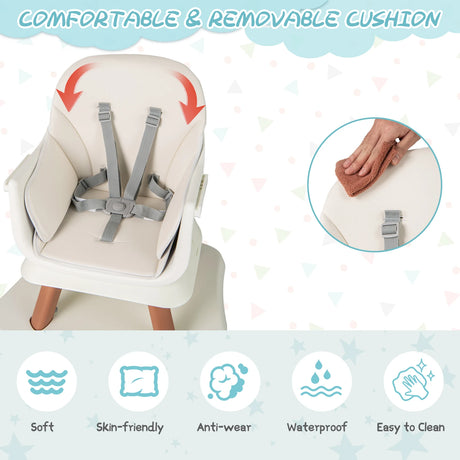 6-in-1 Baby High Chair with 5-Point Harness and Removable Tray-Natural