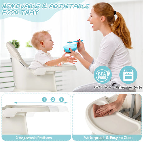 6-in-1 Baby High Chair with 5-Point Harness and Removable Tray-Natural