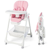 Baby Highchair with Safe, Adjustable and Folding Design-Pink