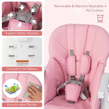 Baby Highchair with Safe, Adjustable and Folding Design-Pink