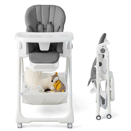 Baby Highchair with Safe, Adjustable and Folding Design-Grey