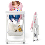 Baby Highchair with Safe, Adjustable and Folding Design-Pink