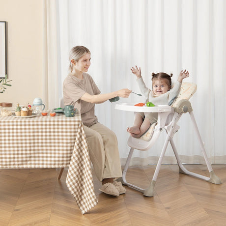 Baby Foldable Convertible High Chair with Adjustable Height Recline-Orange
