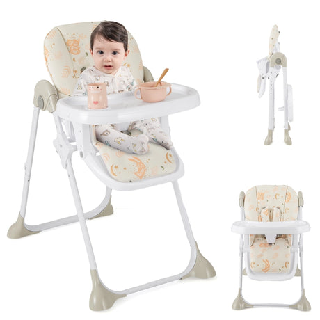 Baby Foldable Convertible High Chair with Adjustable Height Recline-Orange