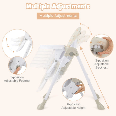 Baby Foldable Convertible High Chair with Adjustable Height Recline-Orange