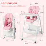 Baby Highchair with Safe, Adjustable and Folding Design-Pink