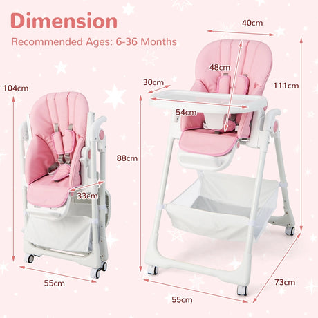 Baby Highchair with Safe, Adjustable and Folding Design-Pink