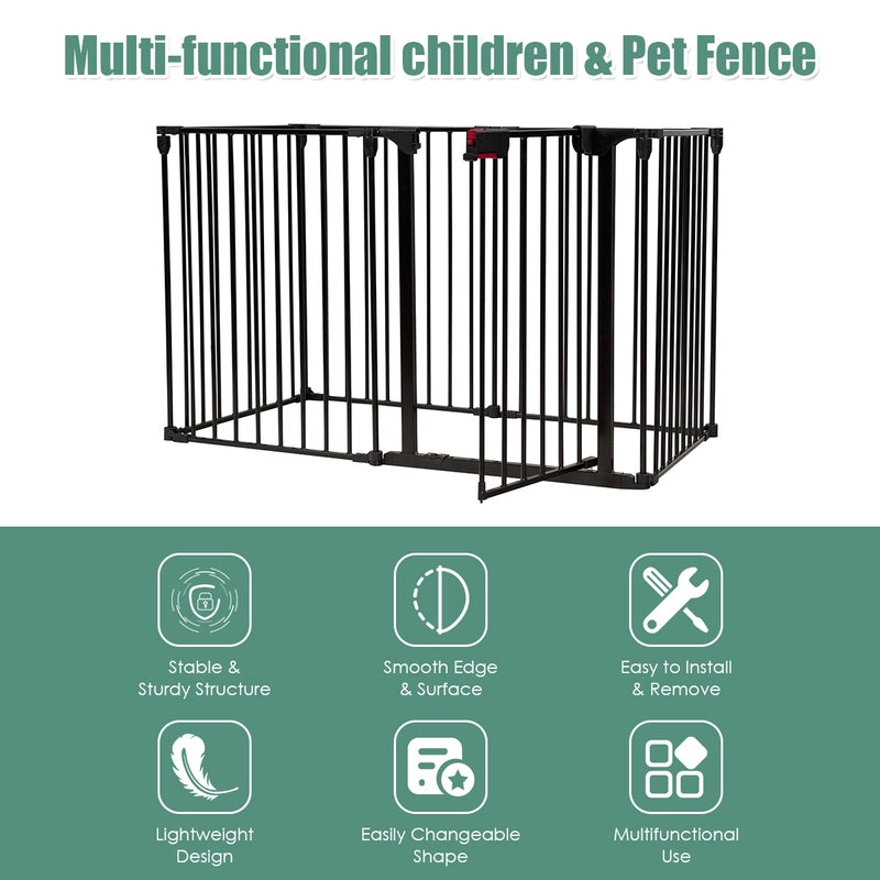 6-Panel Baby Pet Safety Playpen with Walk Through Door-Black