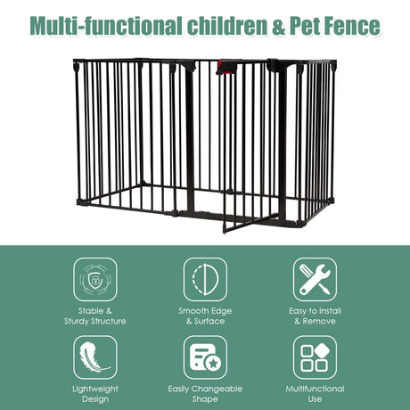 6-Panel Baby Pet Safety Playpen with Walk Through Door-Black