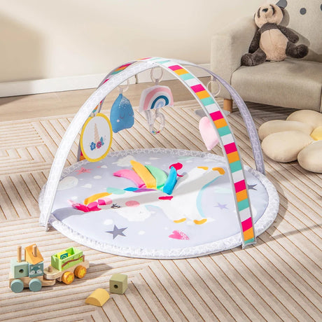 Baby Play Gym Mat 7-in-1 Tummy Time Activity Mat with 5 Detachable Toys-Multicolor
