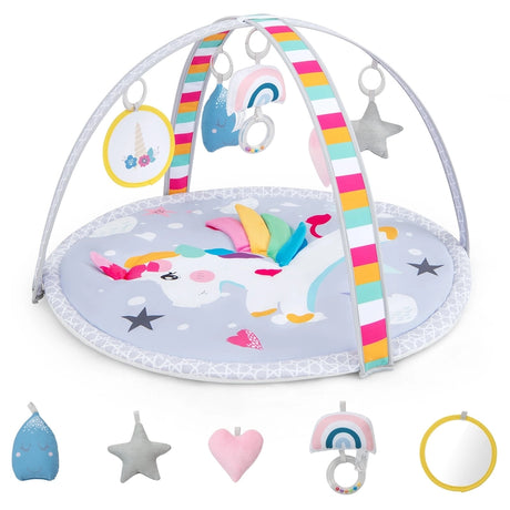 Baby Play Gym Mat 7-in-1 Tummy Time Activity Mat with 5 Detachable Toys-Multicolor