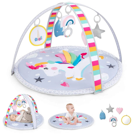 Baby Play Gym Mat 7-in-1 Tummy Time Activity Mat with 5 Detachable Toys-Multicolor