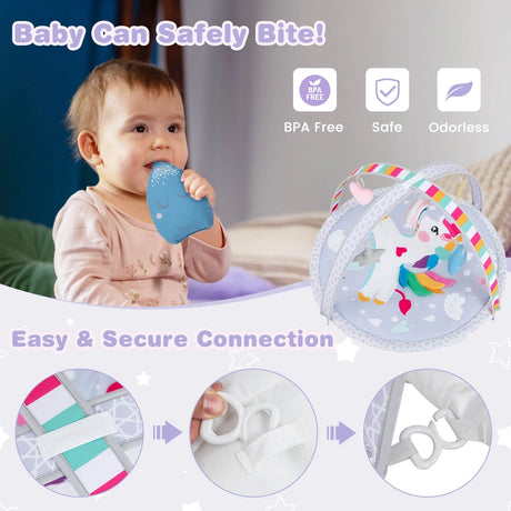 Baby Play Gym Mat 7-in-1 Tummy Time Activity Mat with 5 Detachable Toys-Multicolor