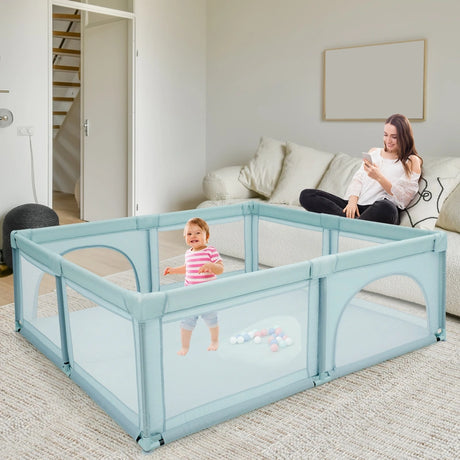 Large Infant Baby Playpen Safety Play Center Yard with 50 Ocean Balls-Blue