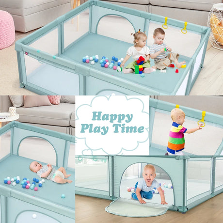 Large Infant Baby Playpen Safety Play Center Yard with 50 Ocean Balls-Blue