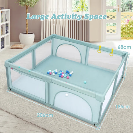 Large Infant Baby Playpen Safety Play Center Yard with 50 Ocean Balls-Blue