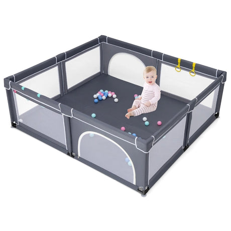 Baby Playpen with 50 Pieces Ocean Balls &amp; 4 Handlebars for Toddler-Black
