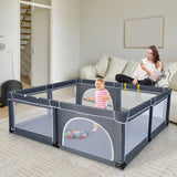 Baby Playpen with 50 Pieces Ocean Balls &amp; 4 Handlebars for Toddler-Black