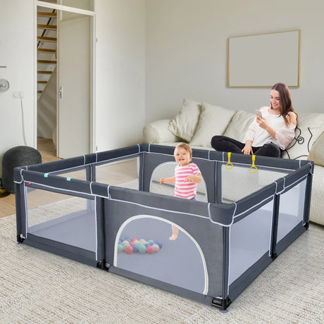Baby Playpen with 50 Pieces Ocean Balls &amp; 4 Handlebars for Toddler-Black