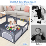 Baby Playpen with 50 Pieces Ocean Balls &amp; 4 Handlebars for Toddler-Black