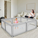 Baby Playpen with 50 Pieces Ocean Balls &amp; 4 Handlebars for Toddler-Grey