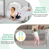 Baby Playpen with 50 Pieces Ocean Balls &amp; 4 Handlebars for Toddler-Grey