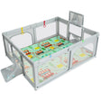 Large Baby Playpen with Mat with Basketball Hoop and Soccer Nets-Grey
