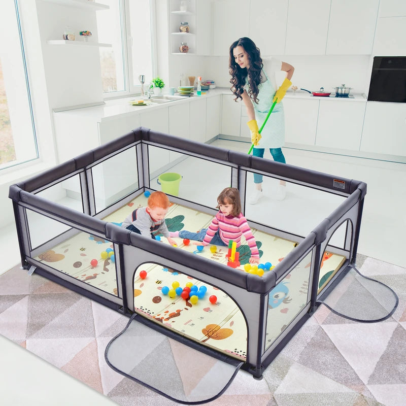 206 x 146cm Baby Playpen As Activity Centre-Black