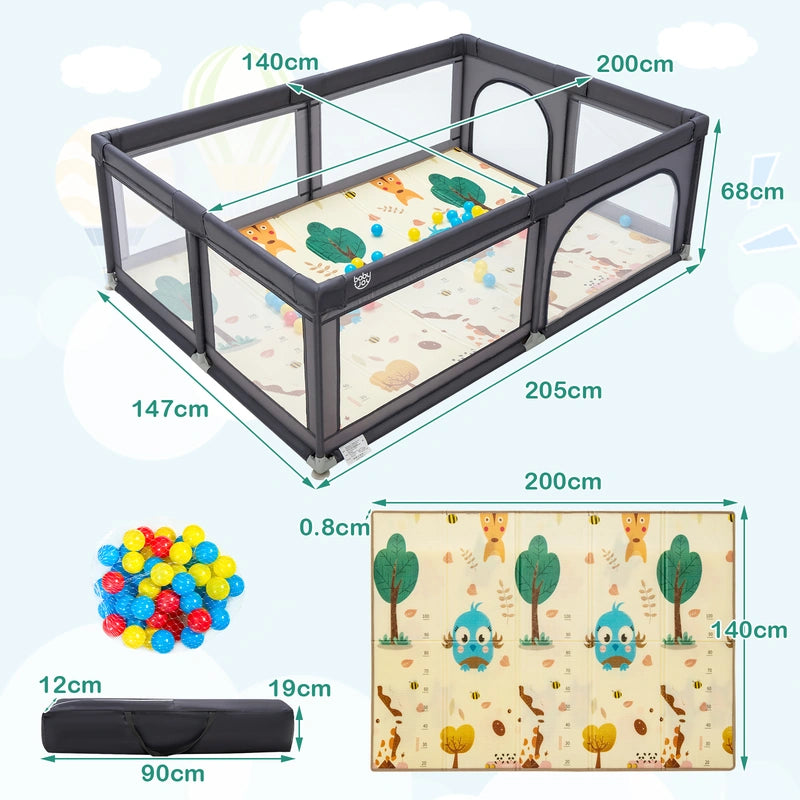 206 x 146cm Baby Playpen As Activity Centre-Black