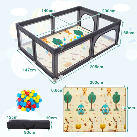 206 x 146cm Baby Playpen As Activity Centre-Black
