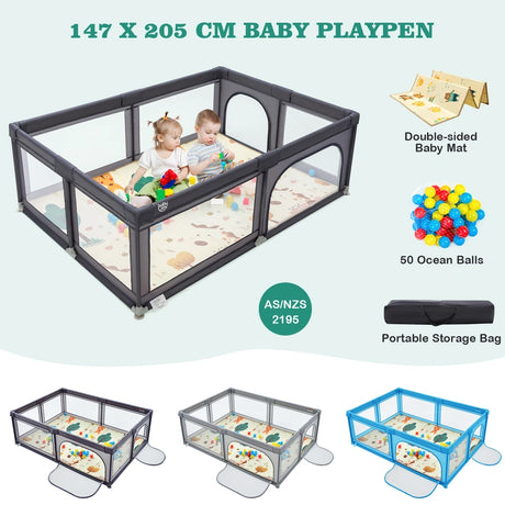 206 x 146cm Baby Playpen As Activity Centre-Black