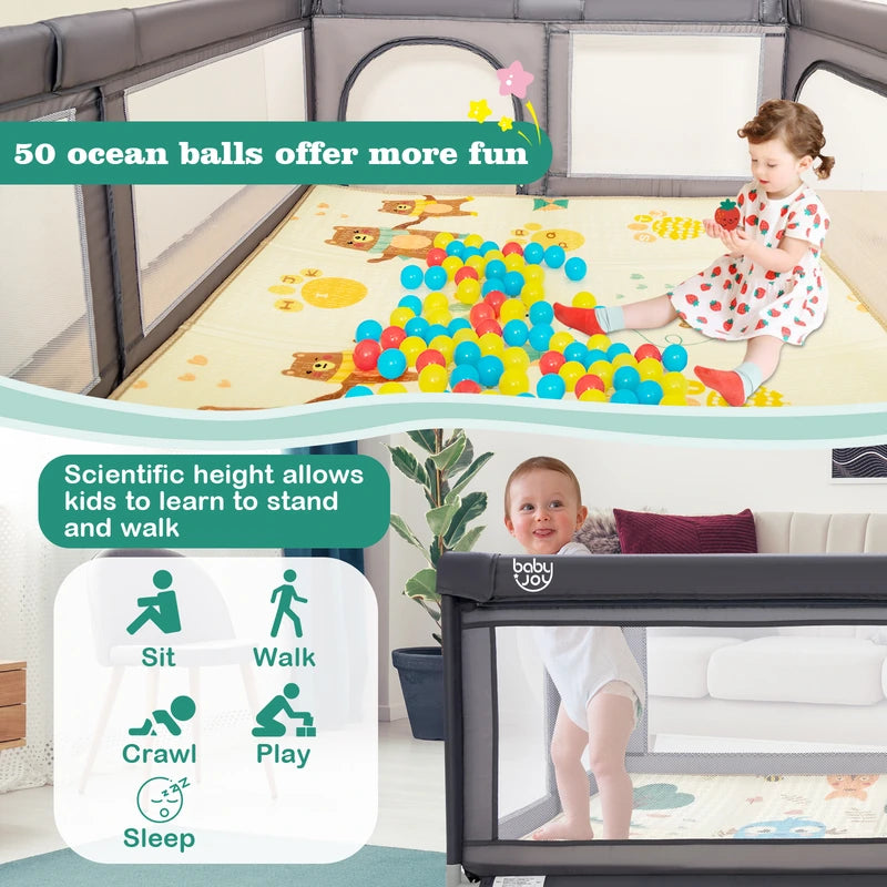206 x 146cm Baby Playpen As Activity Centre-Black