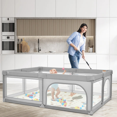 206 x 146cm Baby Playpen As Activity Centre-Grey