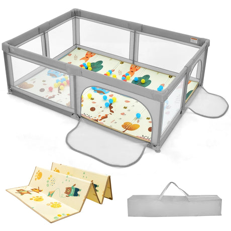 206 x 146cm Baby Playpen As Activity Centre-Grey
