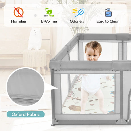 206 x 146cm Baby Playpen As Activity Centre-Grey