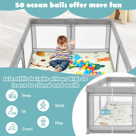 206 x 146cm Baby Playpen As Activity Centre-Grey