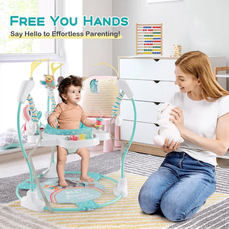 Baby Bouncer Playground with 3 Adjustable Heights Baby Walker with Music &amp; Light 360 Rotating Seat for Baby 6 Months+ Dark Blue