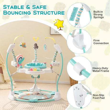 Baby Bouncer Playground with 3 Adjustable Heights Baby Walker with Music &amp; Light 360 Rotating Seat for Baby 6 Months+ Dark Blue