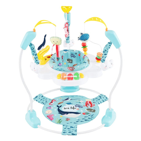 Baby Activity Center with Interactive Toys Musical Tray, Height Adjustable Baby Spinning Top Blue