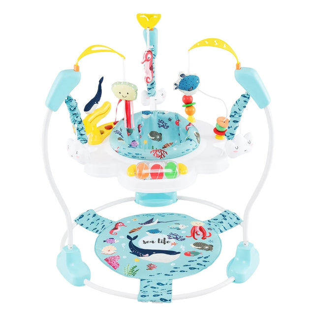 Baby Activity Center with Interactive Toys Musical Tray, Height Adjustable Baby Spinning Top Blue