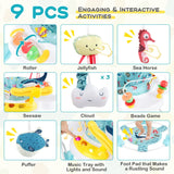 Baby Activity Center with Interactive Toys Musical Tray, Height Adjustable Baby Spinning Top Blue