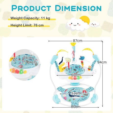 Baby Activity Center with Interactive Toys Musical Tray, Height Adjustable Baby Spinning Top Blue