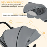 Baby Stroller with Reversible Seat Foldable Infant Pram Stroller-Grey
