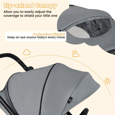 Baby Stroller with Reversible Seat Foldable Infant Pram Stroller-Grey