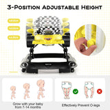 4-in-1 Foldable Baby Walker with Adjustable Height and Detachable Tray-Yellow